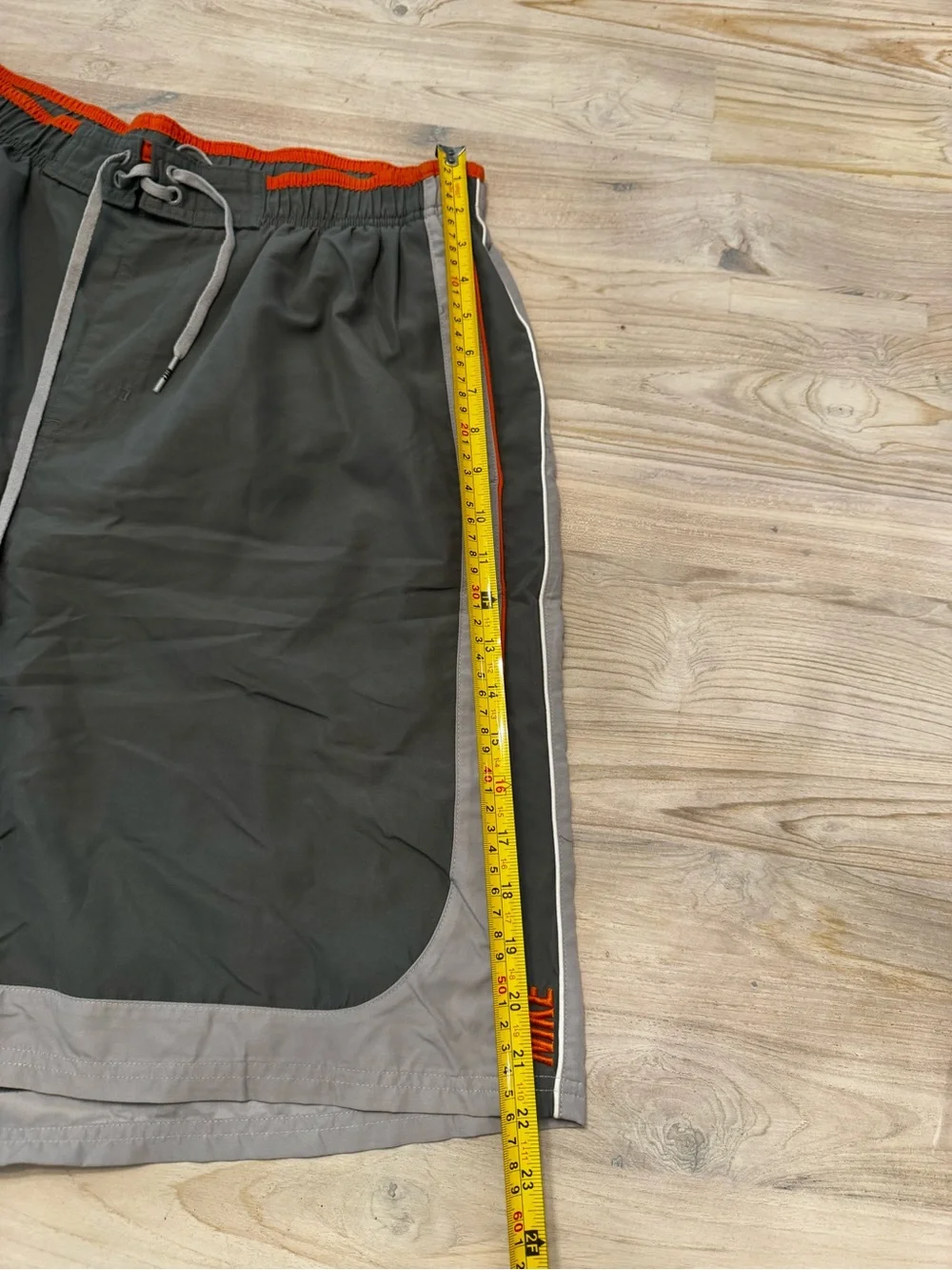 Nike Men's Y2K Black and Gray Athletic Swim Shorts with Orange Trim